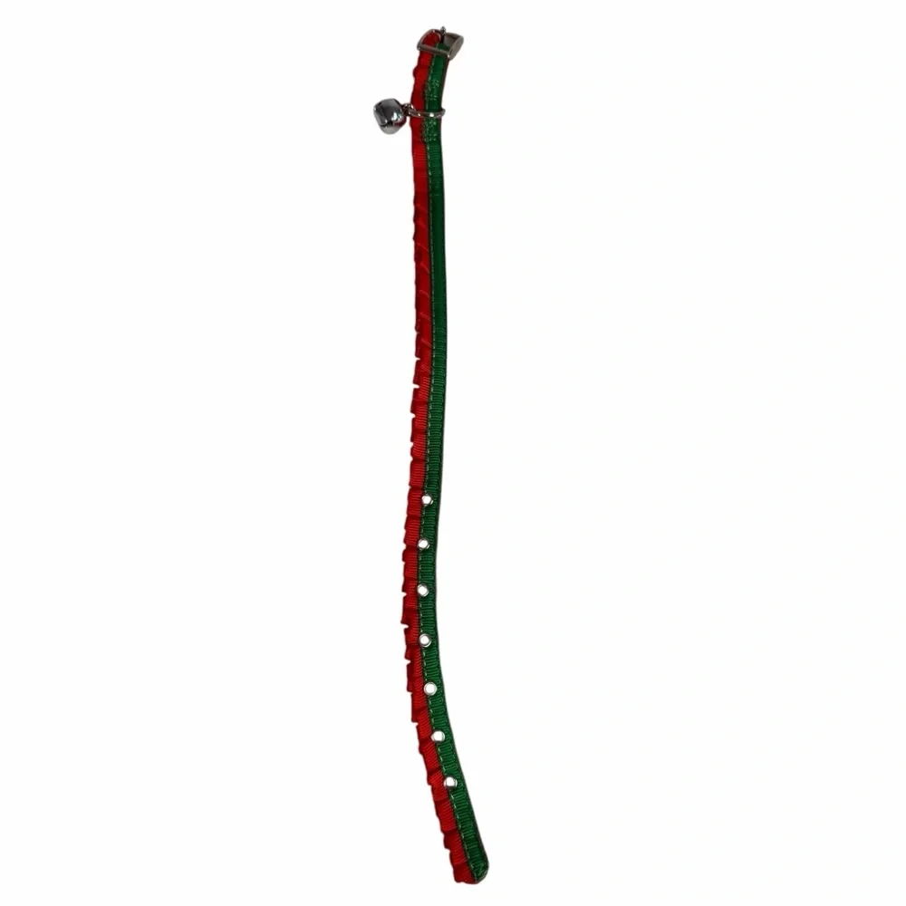 Small Red & Green Pet Collar with Silver Bell 12” NWOT